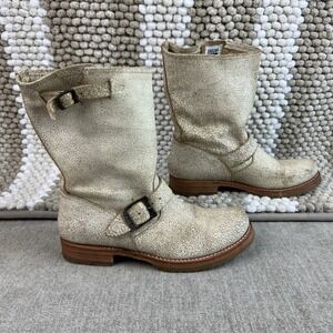 FRYE Veronica Engineer Boots Cream
Crackled Buckle Leather Motorcycle Size
8B
